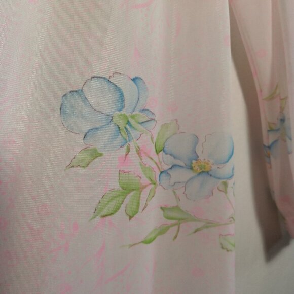 Vintage Nightgown L Semi Sheer Button Collar Pink Blue Floral Granny Grannycore - Picture 16 of 16